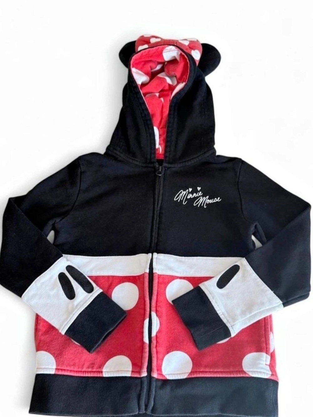 Disney Minnie Mouse Ear Hood Zip-Up Sweatshirt Girls size Medium 8-10 yrs old